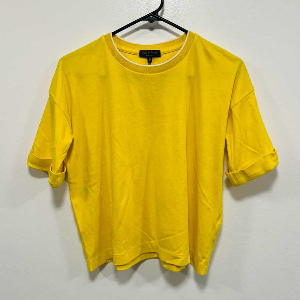 rag & bone Yellow Cropped Crewneck Tee shirt Size XS - Picture 2 of 5